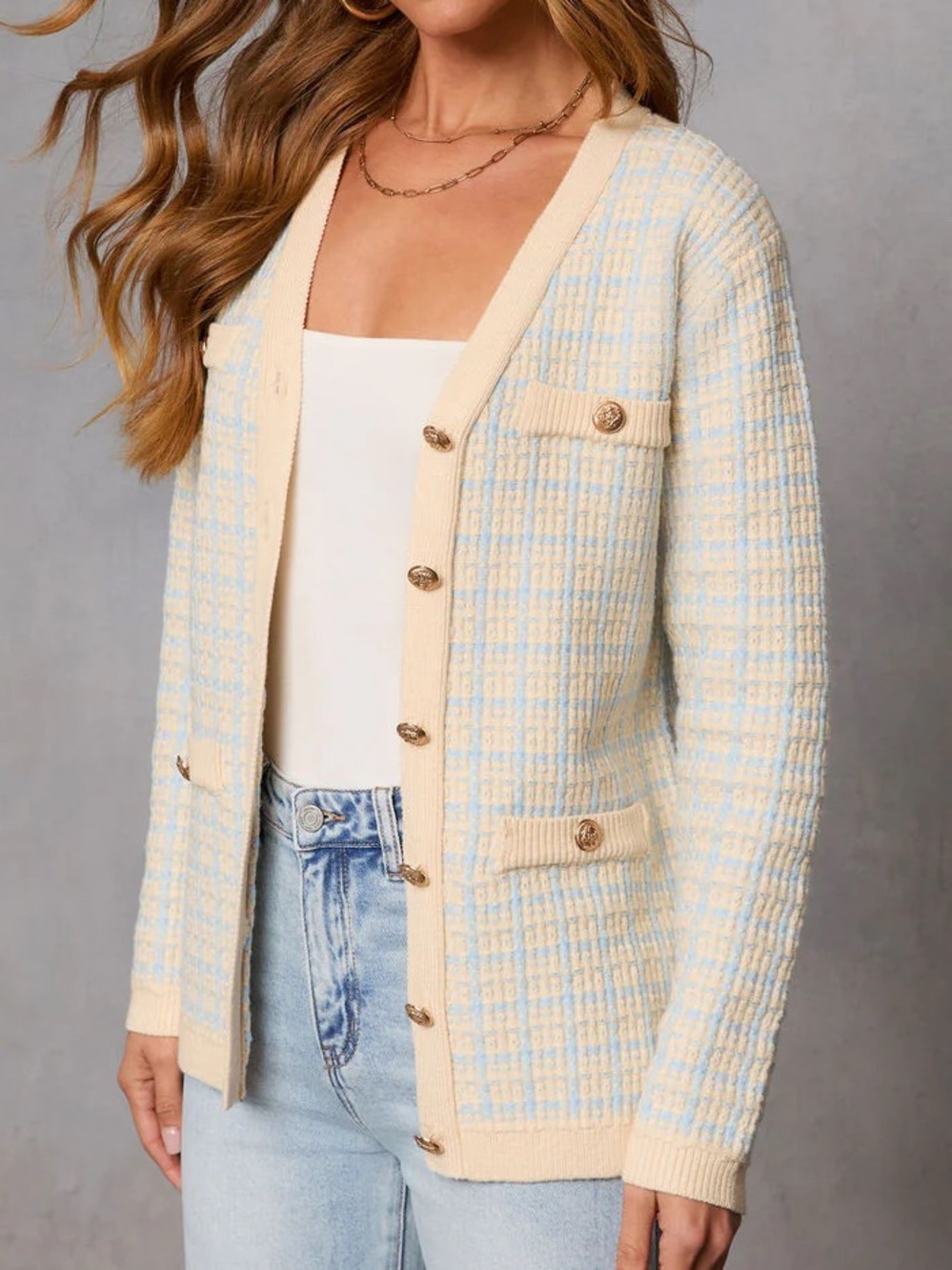 NWT Vici Collection Pale Morning Knit Cardigan Sweater Baby Blue Yellow XS